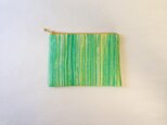 蝋しけ引き絹ポーチ（縦・黄緑/オレンジ）の画像