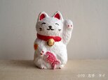 木彫り　招きねこ　小10　左手　タイ
