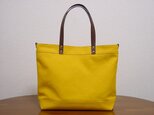８号帆布大きめトートバッグ（マスタードイエロー×チョコ色革）
