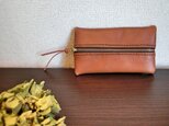 ブラウンの牛革手縫いポーチ（小）