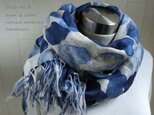 <完売>リネンシングルガーゼのストール　水玉青
