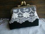アンティークチュールレース&黒リネンがま口S