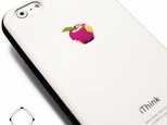 iphone6/iphone6sケース（4.7インチ用）軽量レザーケース（ホワイト×ブラック）ピンクアップルの画像