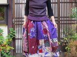 銘仙バルーンスカート☆粋な紫系+カラフルパッチでリバーシブル♪の画像