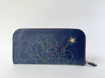 "刺繍革財布" 『流れ星』牛革BLACK(牛革)ラウンドファスナー型 長財布