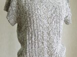 スラブヤーンの模様編み半袖ニット（グレー）の画像
