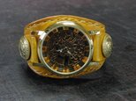 傷アリセール　歯車モチーフ2　飴色　本革ブレスレット型腕時計の画像
