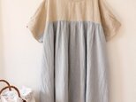 ★ハーフリネン 配色ワンピース★一枚限定