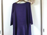 プラム色リネン100％ローウエストワンピースM～L