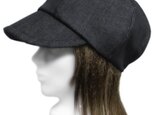 インディゴ染めデニム/つば広キャスケット(ゆったり)
