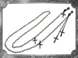 ゴシック・ゴスロリ・パンク系十字架の眼鏡チェーン、グラスコード黒の画像