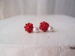 送料無料 つぶつぶ刺繍ピアス … レッドコーラルの画像