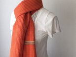 【リネン＆綿：オールシーズン】ユニセックス：手織りショール "Orange Stripe"の画像