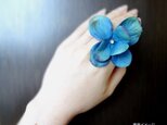 【再販売】淡水パールと紫陽花の花びらの指輪■ブルーブラウンの画像