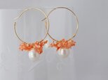珊瑚とバロックパール　14kgfフープピアス