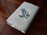 花刺繍の新書本ブックカバー　グレーの画像