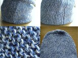 ☆再販 受注制作 ゆったりコットンリネン 手編みニットキャップ 青の画像
