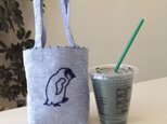 刺繍 カフェ バッグ ペンギンの画像