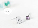 数字＆2月 誕生石 アメジスト スタッド ピアス シルバー925