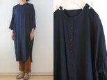 濃紺くったりリネン　クルーネック　ロングシャツ