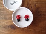 送料無料 バイカラーの刺繍ピアス 赤×黒　オニキス