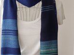 【綿＆リネン：オールシーズン】手織りストール "Blue Stripe 3"の画像