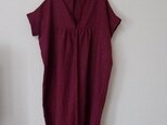 リネンのショールカラーワンピース　ワインレッド