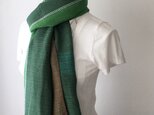【綿：オールシーズン】ユニセックス：手織りストール "Stripe Green 5"の画像
