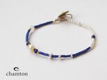 b0506　ラピスラズリ×あこや真珠×・ブルーブレスレット