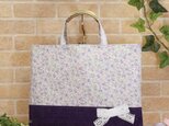 花柄＆リボンのレッスンバッグ(通園袋）：紫色の画像