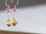 シトリンパフダイヤモンドカット彩りピアス14KGF