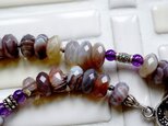 ボツワナアゲート（ボタンカット）とアメジストのネックレス