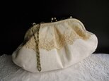 アンティークレース&ミルクリネンバッグ口金M型