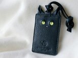 【受注生産品】黒猫の猫目カードケース（パスケース）１枚用　黒の画像