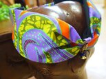 ゆらゆらビーズのオリジナルターバン/アフリカン生地ヘアバンド　薄紫の画像