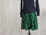 ⭐再販⭐『ねこ好き』さんのためのギャザースカート　《グリーン×ブラック》の画像