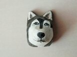 木彫りマグネット ハスキー犬の画像