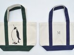 イニシャル入り、ペンギントートバッグ、キャンバストートバッグ、グリーンの画像
