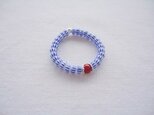 再販☆stripe beads【blue】×珊瑚【red】/ringの画像