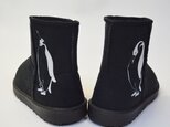 ペンギン ボアブーツ、靴、ブラック、オリジナルデザイン、シルクスクリーン、冬物ブーツ