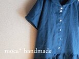 【受注製作/4.30再販売】リネン半袖へちま衿ワンピース★アッシュブルー