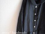 【受注製作/12.2再販売】w60長袖ドロップショルダー衿付きリネン前開きワンピース★黒