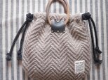 wood handle knit bag <charcoal>の画像