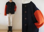 濃紺×オレンジwool　ノーカラージャケットコート