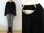 黒　変り織りwool　総裏ノーカラージャケットコート