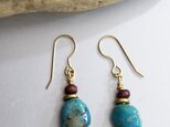 ターコイズと真鍮ビーズのピアス　【K14gfフック】