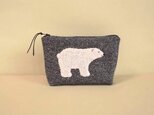 かわいい白くまのウールポーチ（紺色ヘリンボーン）
