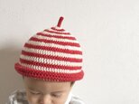 メリノウール100%ロールどんぐり帽子(赤×白)Mの画像