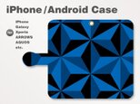 iPhone7/7Plus/Android全機種対応　スマホケース　手帳型　北欧風-和柄-三角-麻の葉　ブルー-青　1301