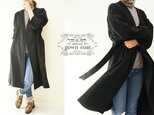 厚地メルトンwool（ウール）100％　真っ黒なガウンコート/ブラック b22-7の画像